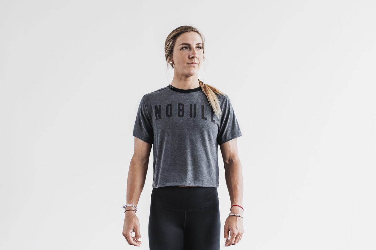 Nobull Boxy Women's T Shirts Deep Grey | Australia (AK8706)